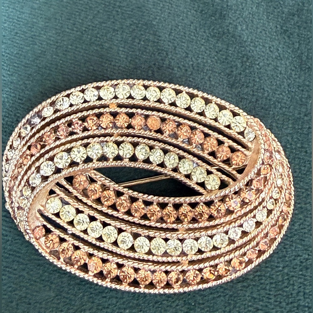 1963 Trifari Rose Gold and Clear Rhinestone Brooch